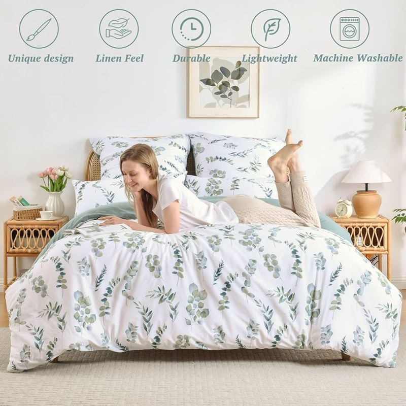 Duvet Cover Set Sage Eucalyptus Print | Nature Inspired Bedroom Decor