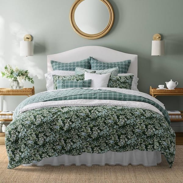 Duvet Cover Set Sage Floral Cottage Layered Styling