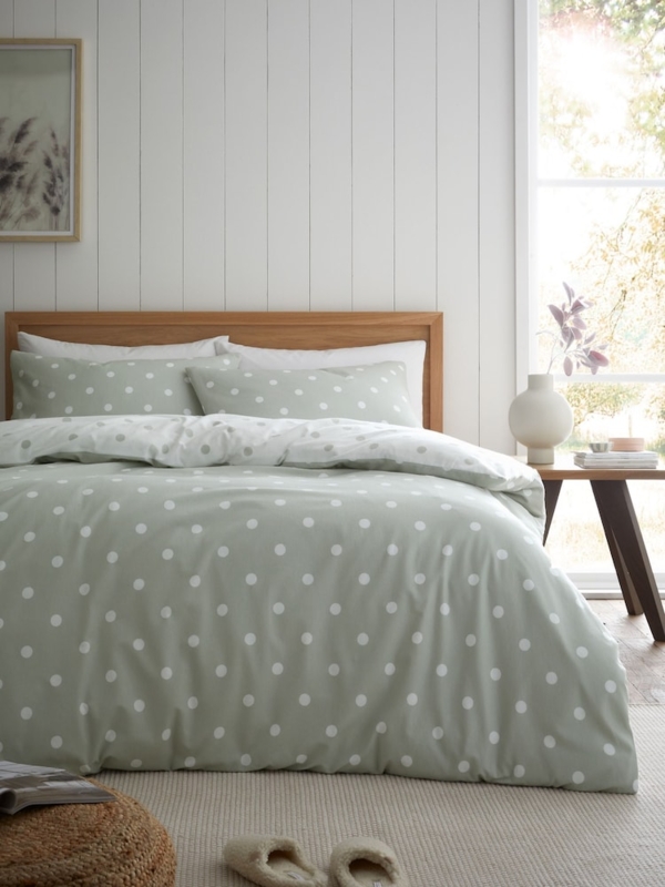 Duvet Cover Set Sage Green Brushed Cotton Soft Cottage Bedding