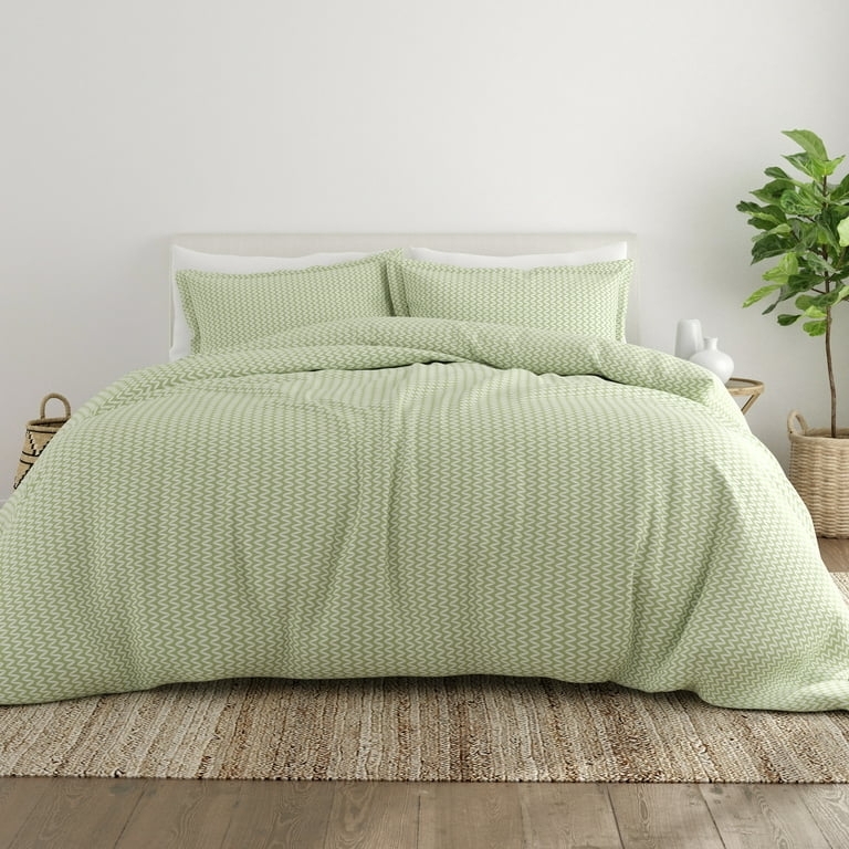 Duvet Cover Set Sage Green Puffed Chevron Texture Quilted Surface