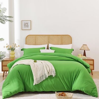 Duvet Cover Set: Sage Green Textured Woven Fabric Earthy Tone