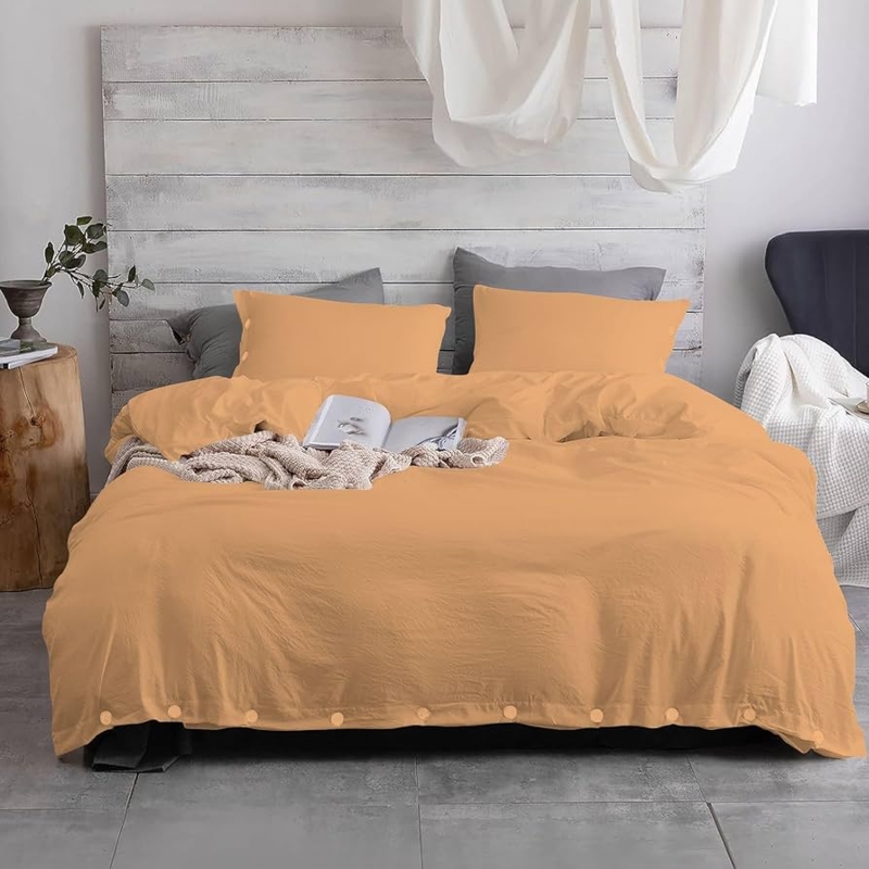 Duvet Cover Set Sand Cotton Waffle Weave Button Closure Coastal Style