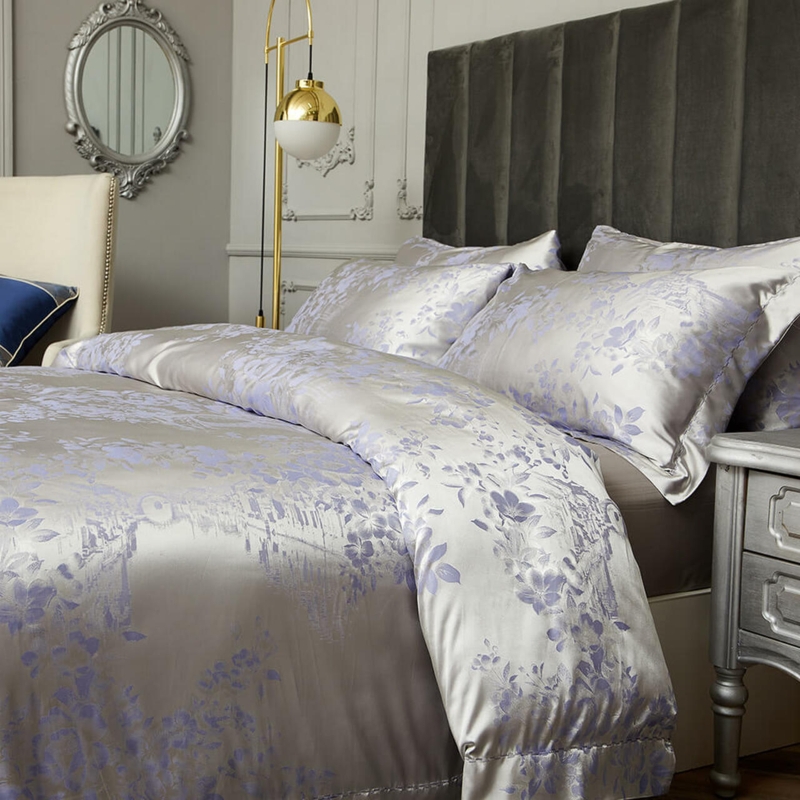 Duvet Cover Set Sateen Jacquard Floral Scroll Glossy Traditional