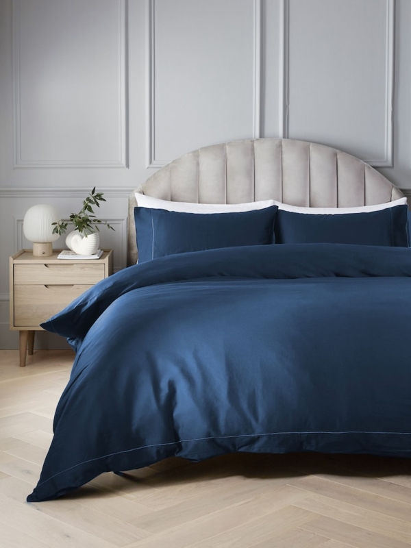 Duvet Cover Set Satin Stitch Border Cotton Sateen Hotel Style