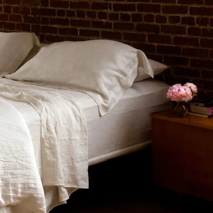 Duvet Cover Set Scandinavian Ivory Linen Like Flanged Edges Style