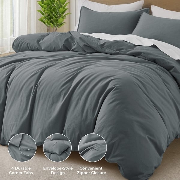 Duvet Cover Set Serene Light Blue Breathable Cotton, Airy Minimalist Style