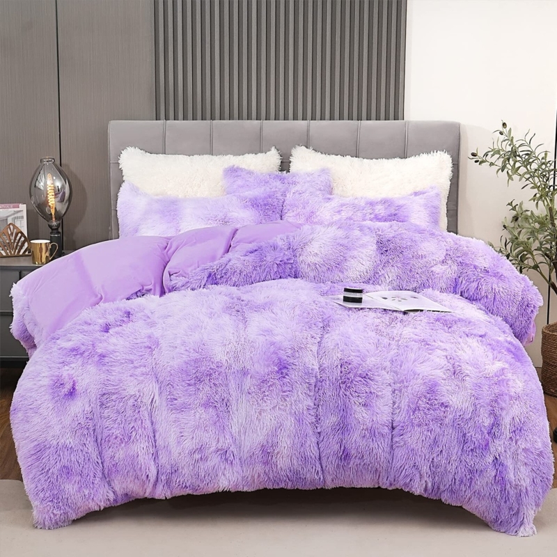 Duvet Cover Set Shaggy Pile Faux Fur Cozy Plush Tactile Surface