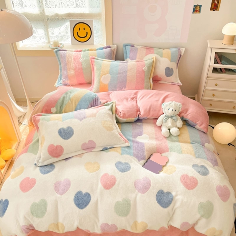 Duvet Cover Set Shaggy Texture High Pile Faux Fur Pink Kawaii