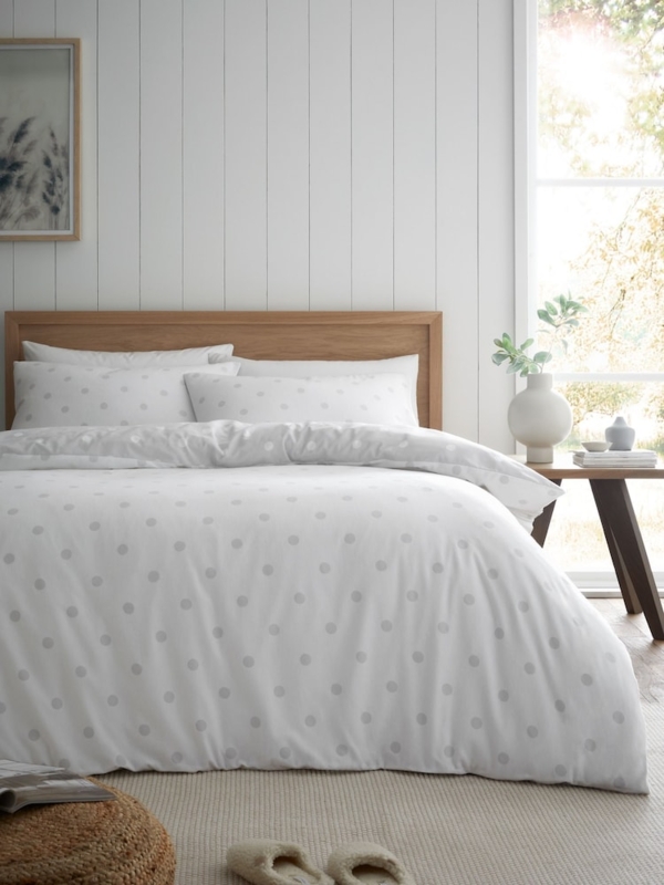 Duvet Cover Set Silver Grey Brushed Cotton Supersoft Polka Dot Bedding