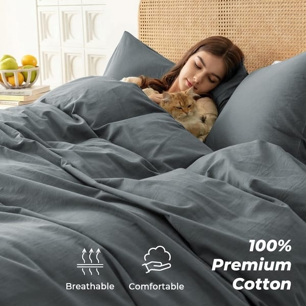 Duvet Cover Set Solid Forest Green Breathable Cotton, Matte Finish