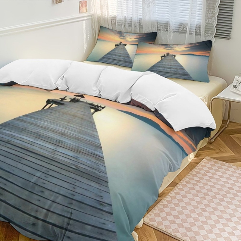 Duvet Cover Set: Sunset Beach Scenery Print, Vibrant Tropical Coastal.
