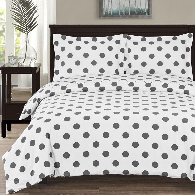 Duvet Cover Set Tan Neutral Two Tone Cotton Polka Dot Bedding