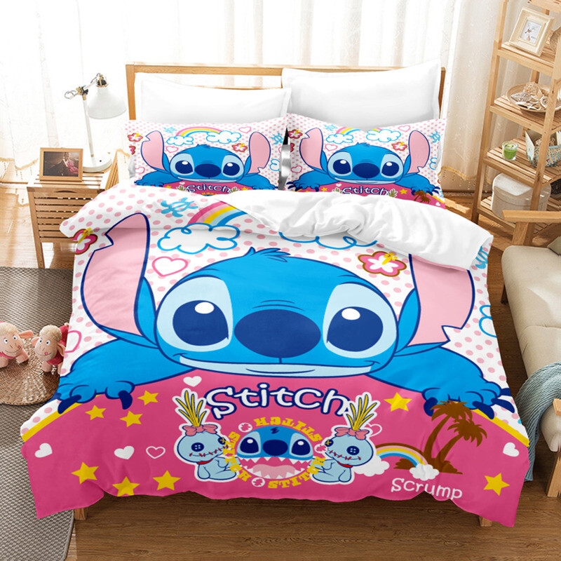 Duvet Cover Set Teal Character Print Whimsical Pink Accents Playful