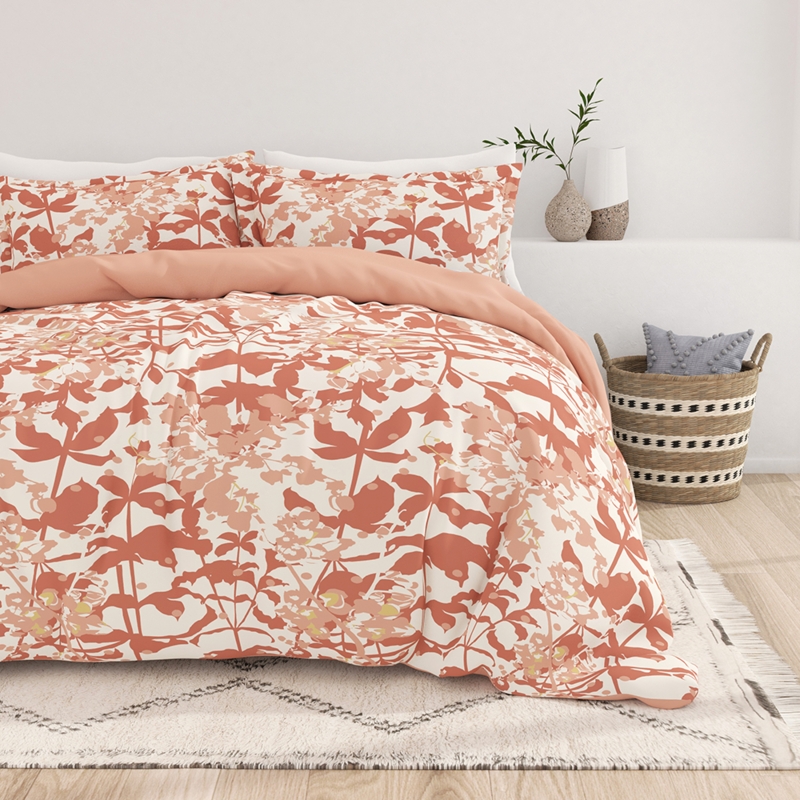 Duvet Cover Set Teal White Reversible Floral Print Botanical Modern Decor