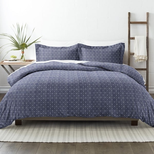 Duvet Cover Set Traditional Navy Polka Dot Soft Fabric Three Piece