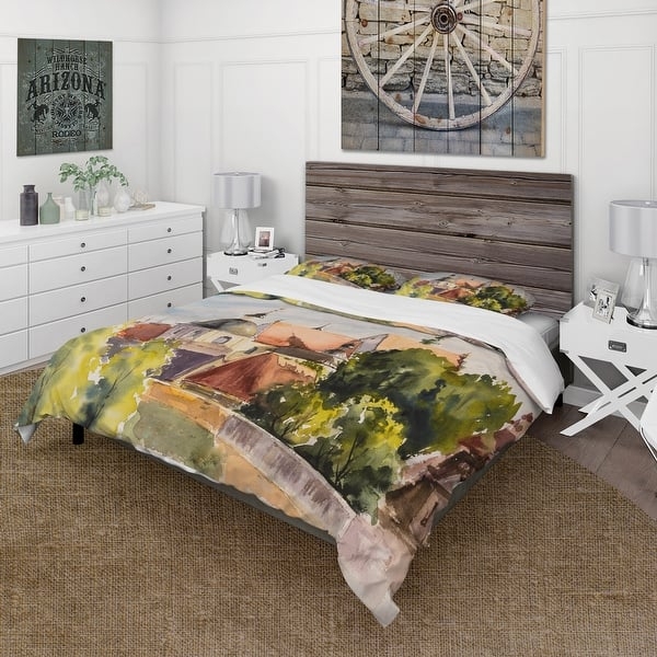 Duvet Cover Set Traditional Painterly Landscape Print Scenic Art