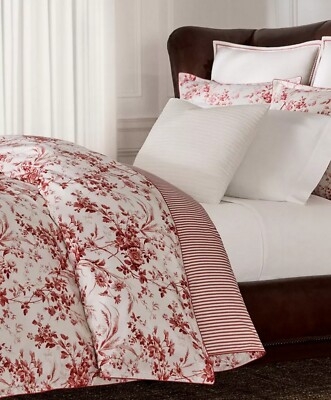 Duvet Cover Set Traditional Red Botanical Print Reversible Classic