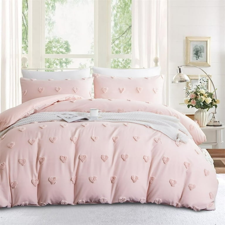 Duvet Cover Set: Tufted Heart Pattern with Polka Dots, Boho Chic