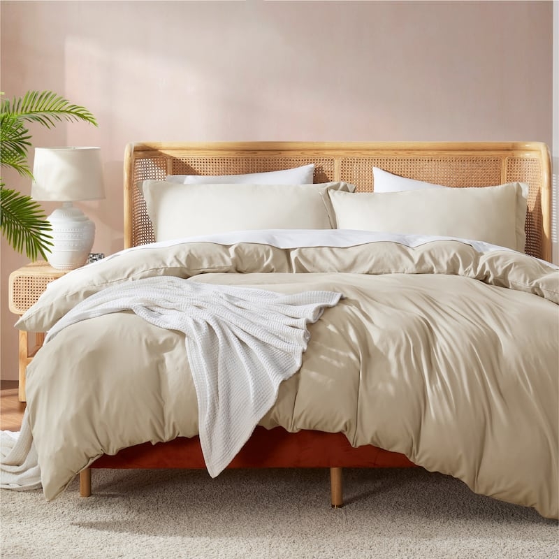 Duvet Cover Set Vanilla Yellow Brushed Fabric Matte Organic Style