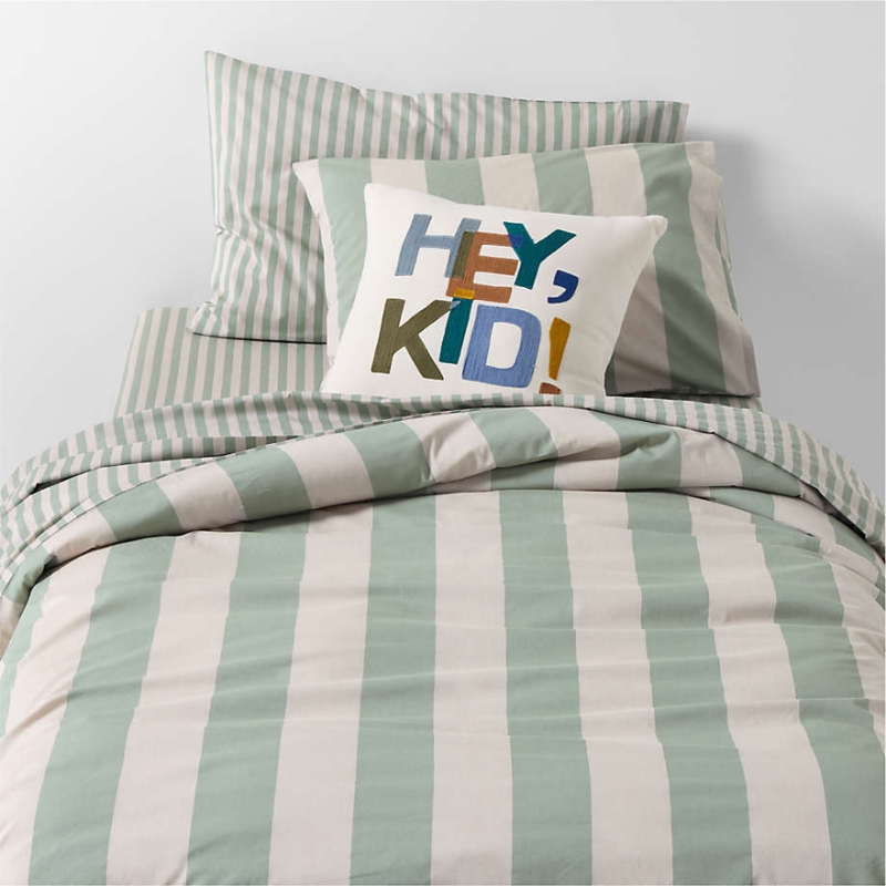 Duvet Cover Set Verte Green Stripes Coastal Style Organic Cotton