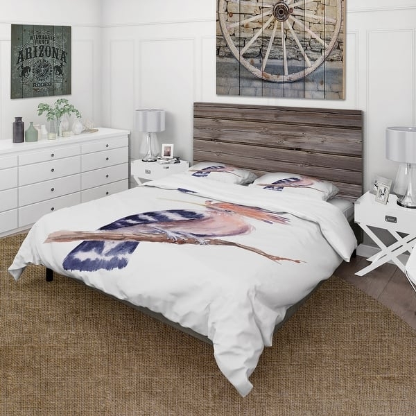 Duvet Cover Set Vintage Botanical Hoopoe Bird Print Cream Cottage