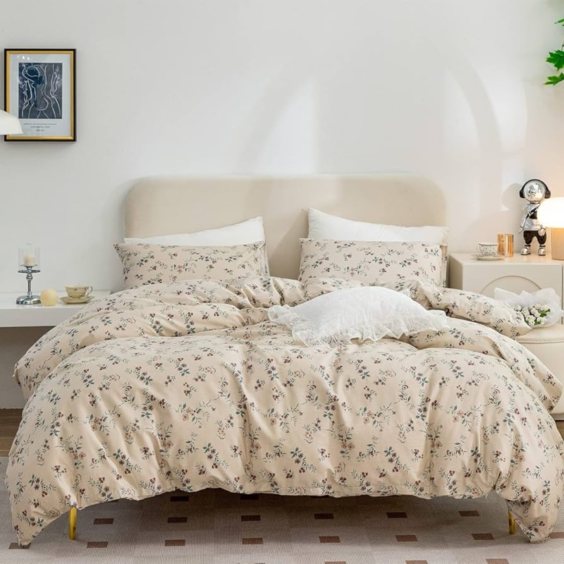 Duvet Cover Set, Vintage Garden Floral Print, Traditional Style, Cream