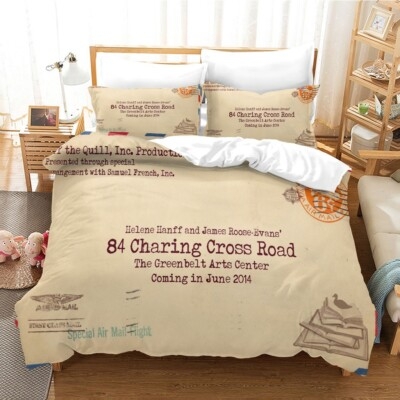 Duvet Cover Set Vintage Letter Postmark Print Cursive Script Theme