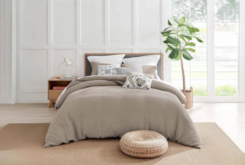 Duvet Cover Set Waffle Weave Beige Fawn Cotton Like Casual Modern