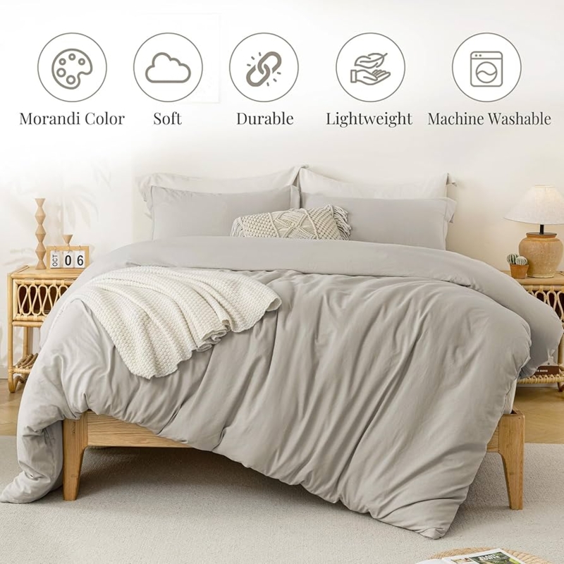 Duvet Cover Set Washed Grey Microfiber | Relaxed Linen Look Bedding Set