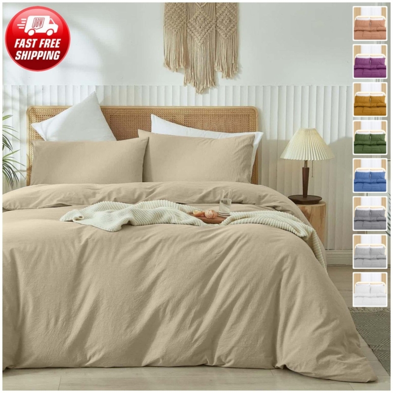 Duvet Cover Set Watercolor Print Blue Floral Pattern Coastal Bedroom