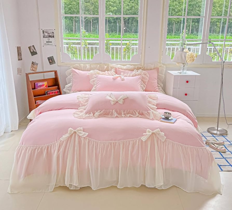 Duvet Cover Set: Whimsical Layered Bedding, Lace Edge and Ruffles
