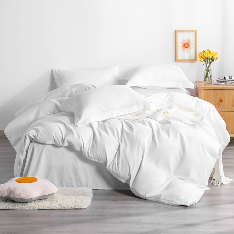 Duvet Cover Set, White Brushed Microfiber, Flange Edge Shams, Hotel Style