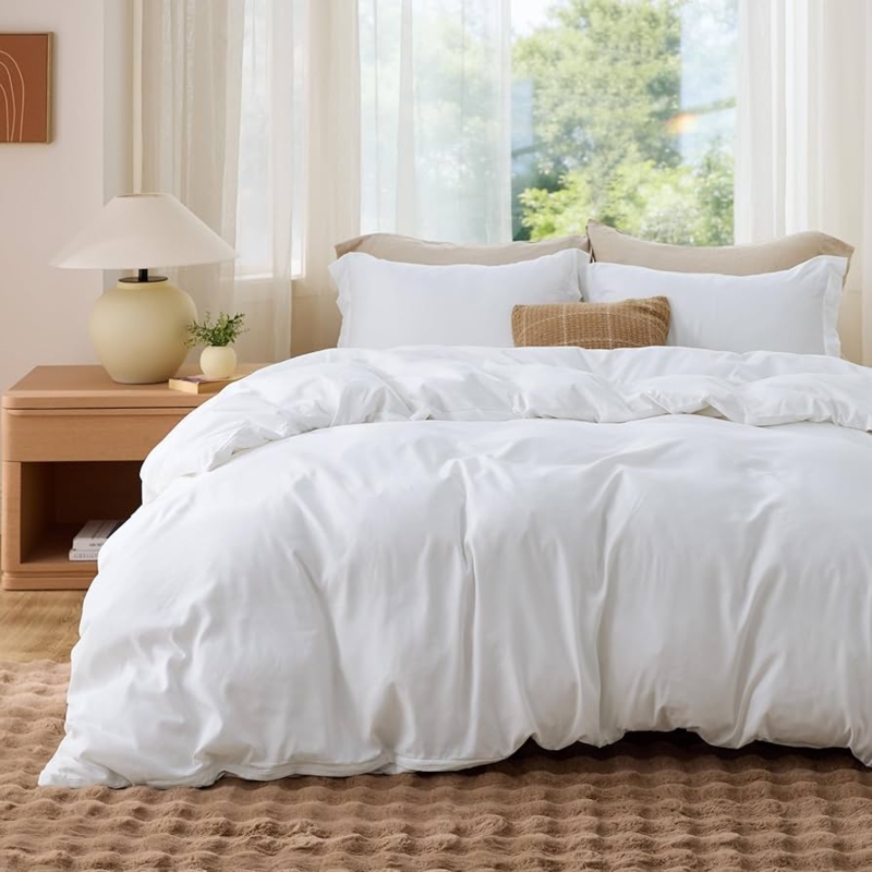Duvet Cover Set White Brushed Microfiber Matte Finish Minimalist