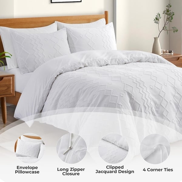 Duvet Cover Set White Clipped Tufted Texture Bohemian Chic