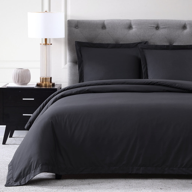 Duvet Cover Set White Contrast Piping Tailored Border