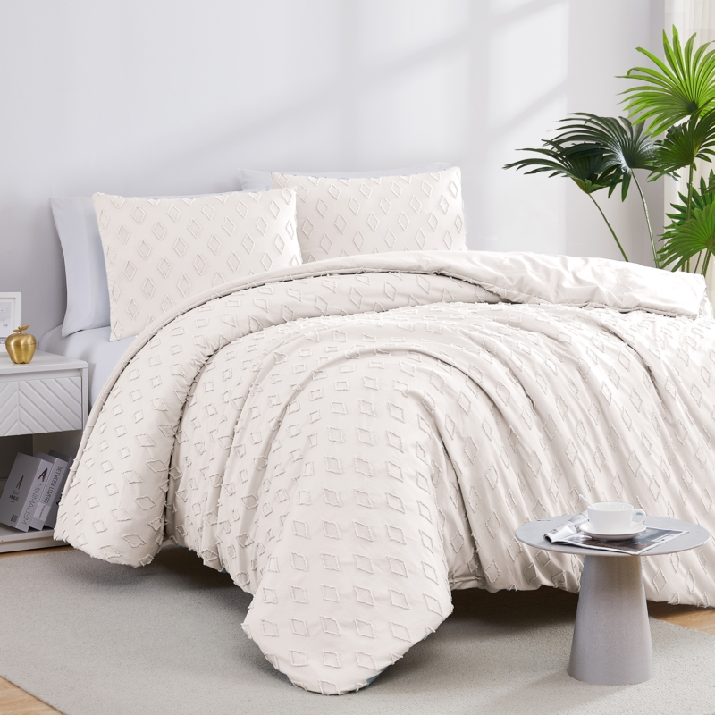 Duvet Cover Set White Geometric Clip Dot Bohemian Style