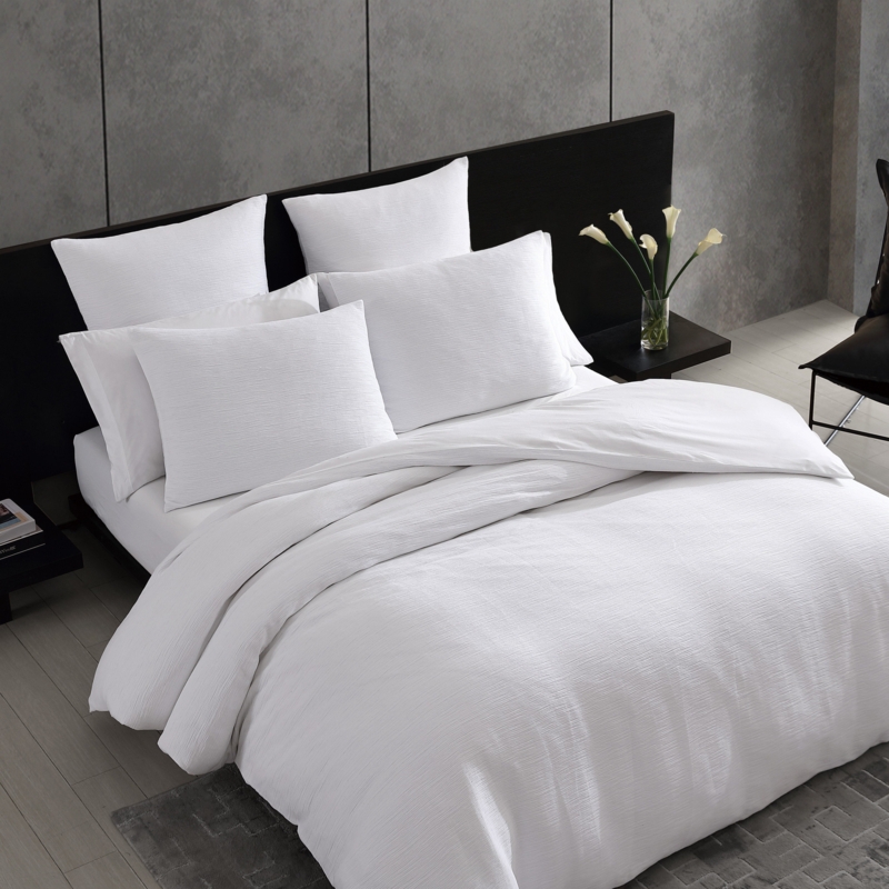 Duvet Cover Set White Horizontal Pleats Minimalist Texture