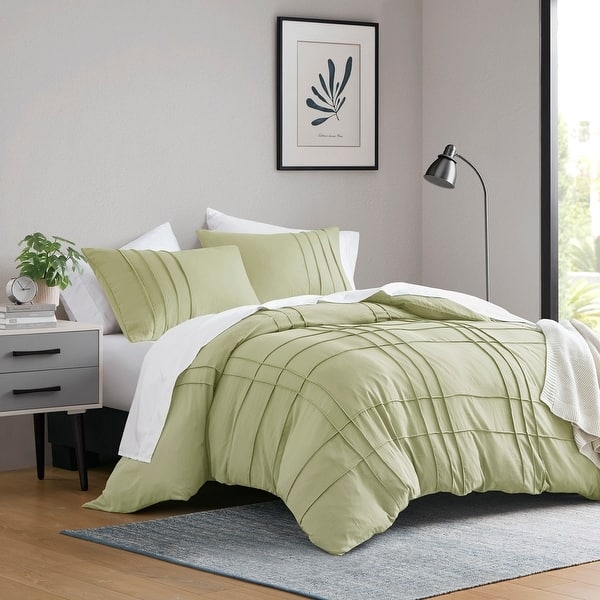 Duvet Cover Set White Pinch Pleated Soft Washed Boho Modern