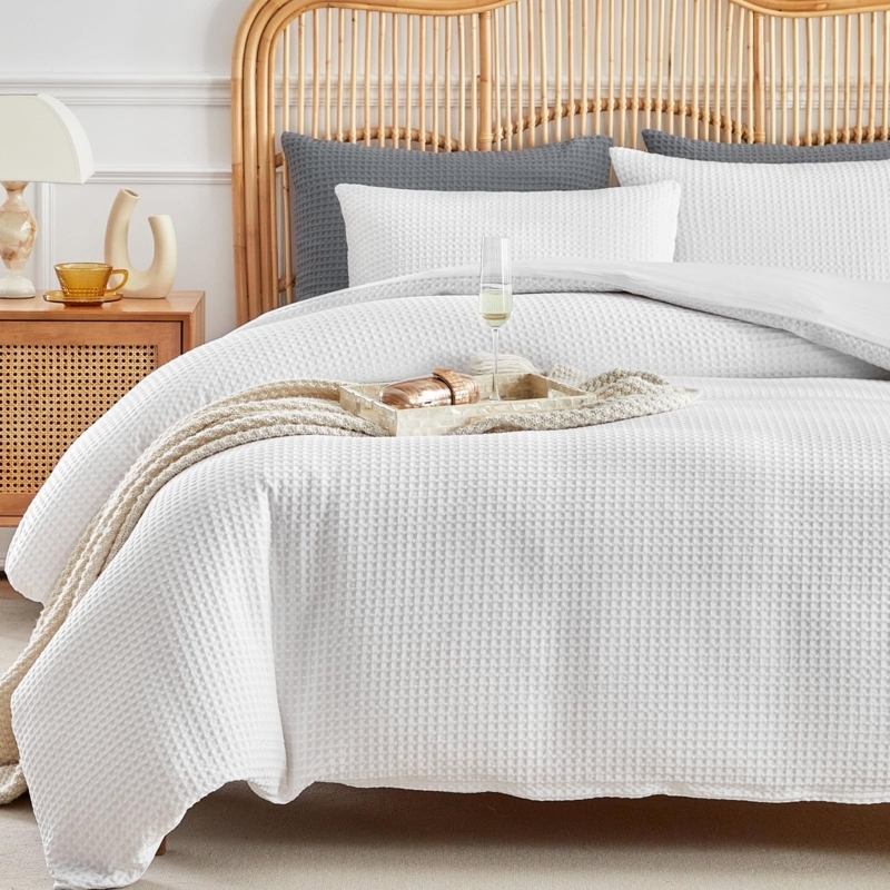 Duvet Cover Set White Waffle Weave Texture Scandinavian