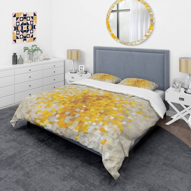 Duvet Cover Set Yellow Abstract Geometric Blocks High Contrast Print
