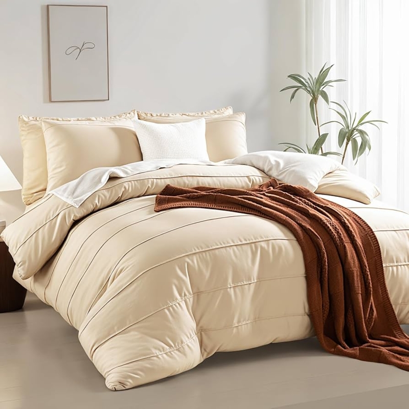 Duvet Cover Set Yellow Tan Pleated Texture Modern Farmhouse