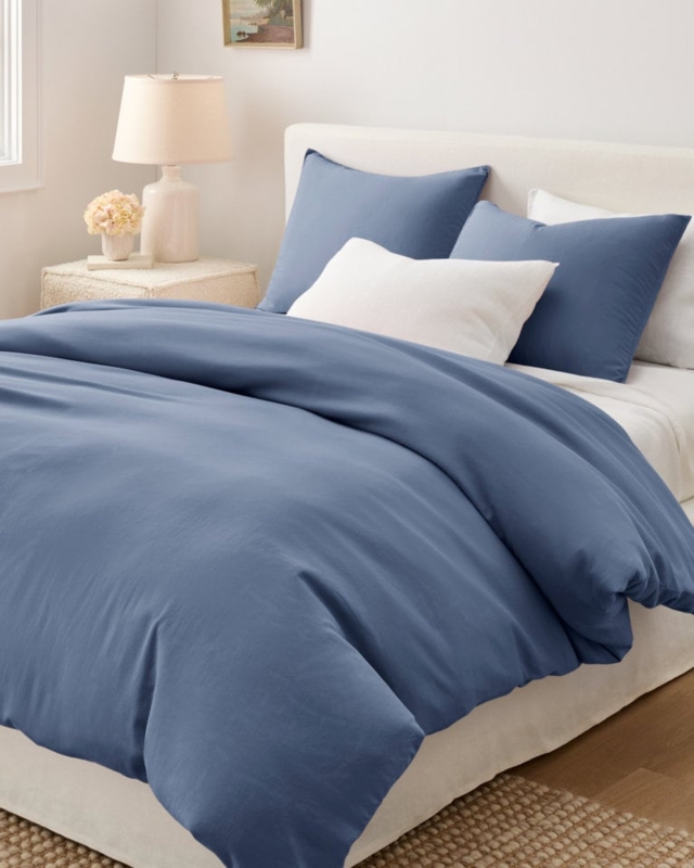 Duvet Cover, Slate Blue Organic Cotton, Relaxed Scandi Style Bedding.