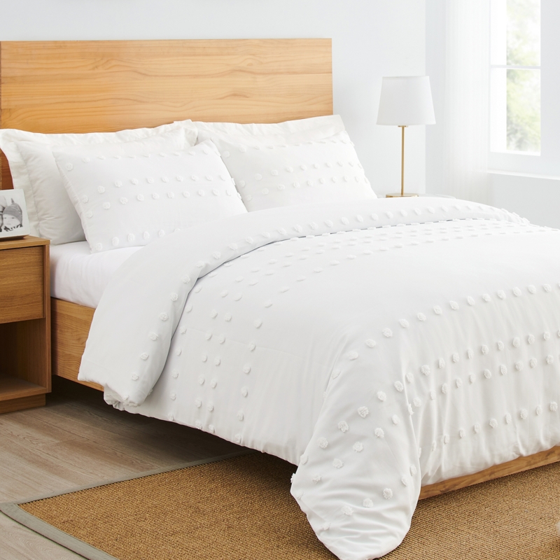 Duvet Cover Tufted Dot Texture Knotted Fringe Boho Ivory Bedding