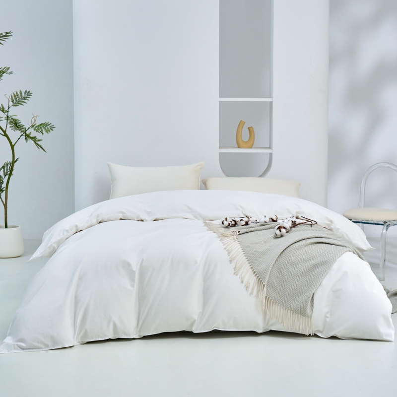 Duvet Cover, White Cotton Hidden Zipper Closure, Crisp Minimalist Bedding.