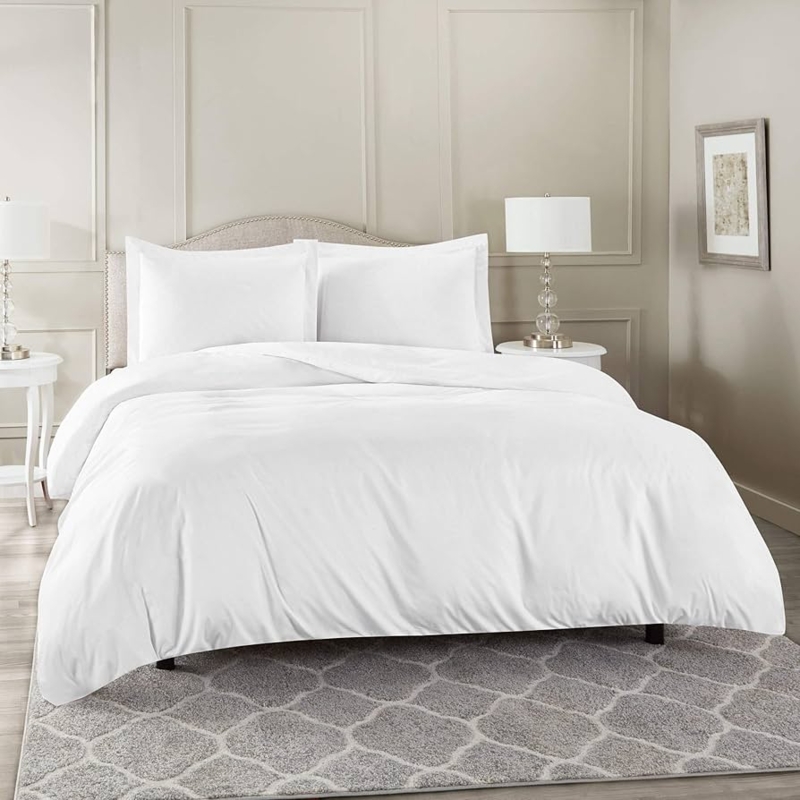Duvet Cover White Cotton Smooth Weave Hotel Luxury Crisp Bedding