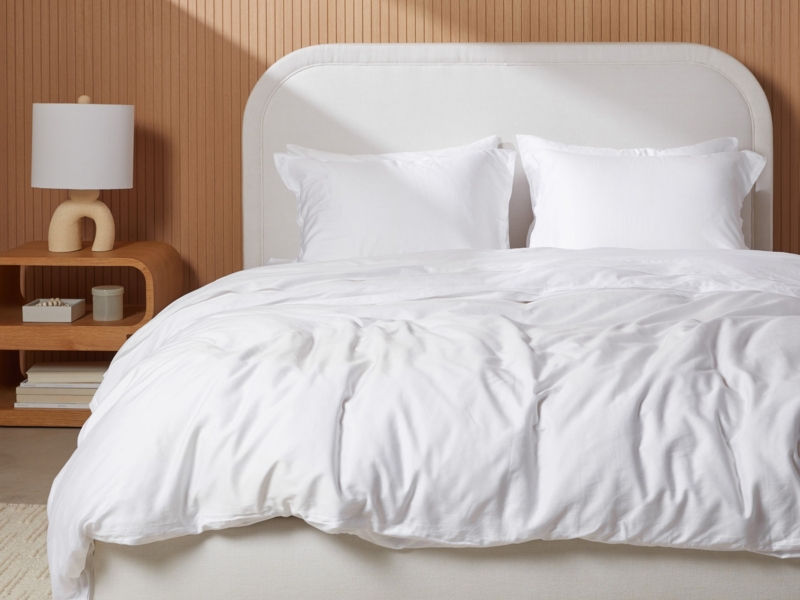 Duvet Cover White Sateen Sheen Smooth Surface, Minimalist Style
