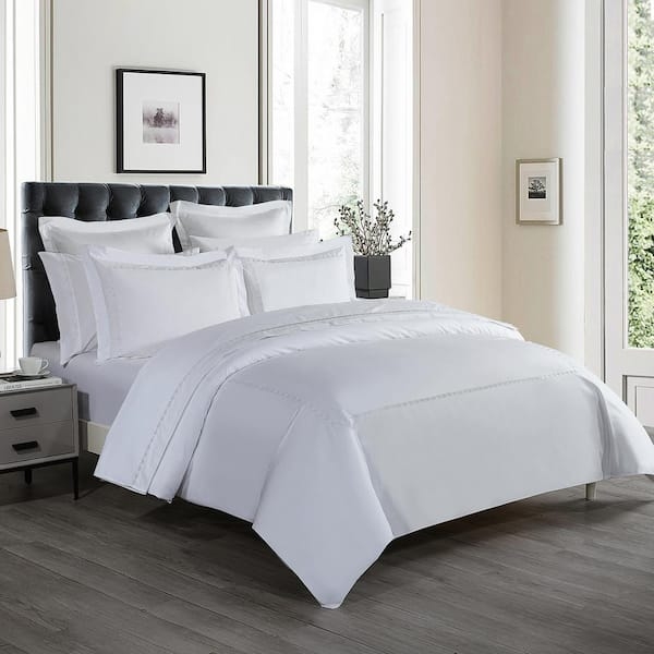 Duvet Cover White Tonal Vine Embroidery, Tonal Vine Pattern Bedding