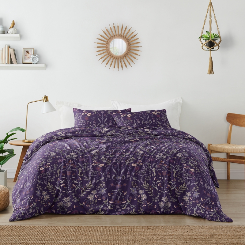 Duvet Cover Wildflower Floral Print Plum Purple Boho Girl Bedding