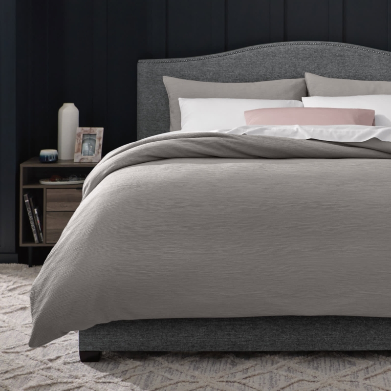 Duvet Cover with Rippled Texture, Cloud Gray Minimalist Bedding