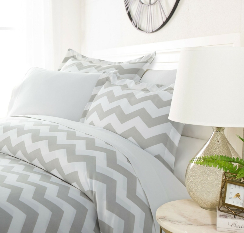 Duvet Cover Yellow and White Chevron with Soft Brushed Fabric Texture